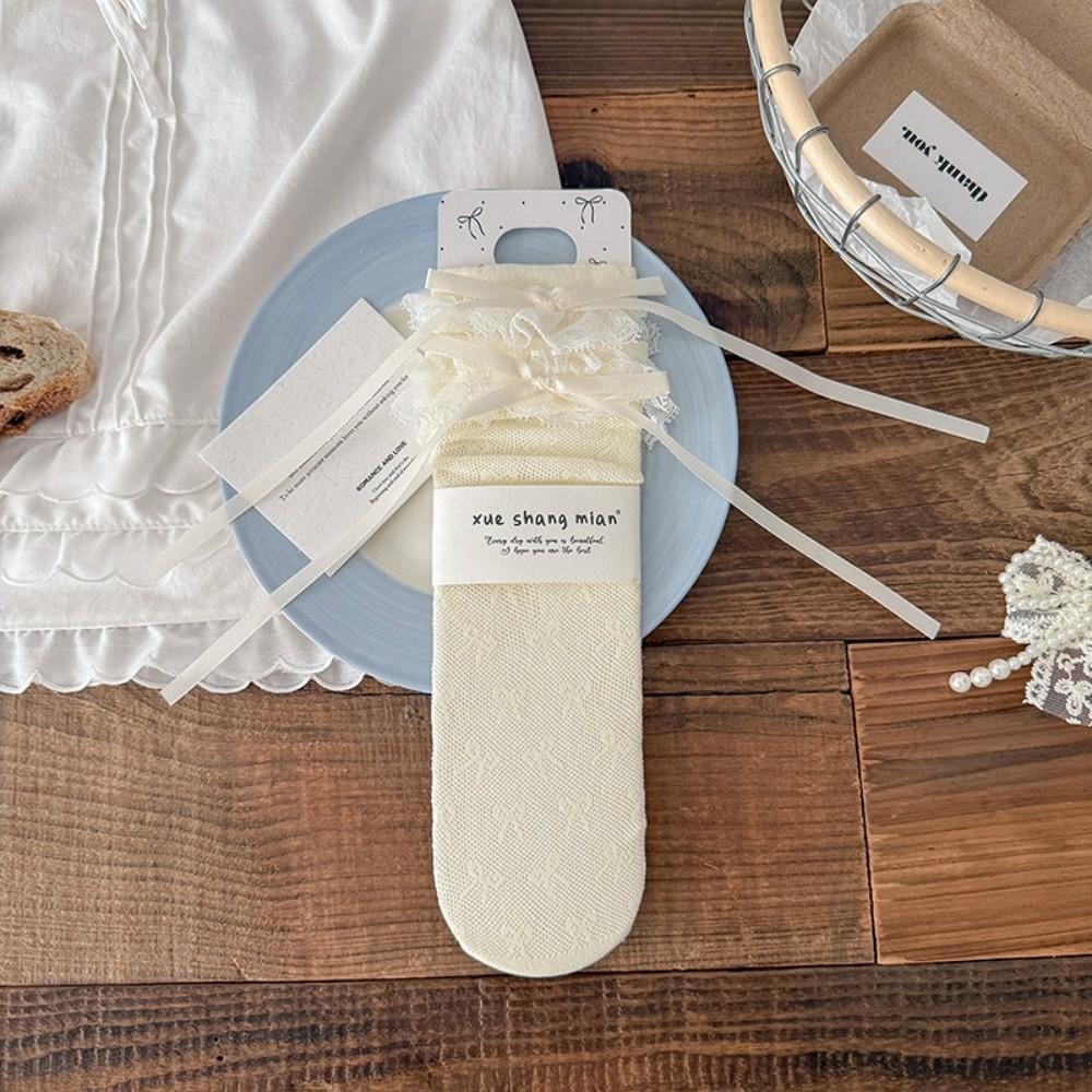 Fashion Hollow Lace Lace Calf Socks Bowknot Detail Breathable Fishnet Stockings High Elastic Thin Lolita Socks Daily Wear