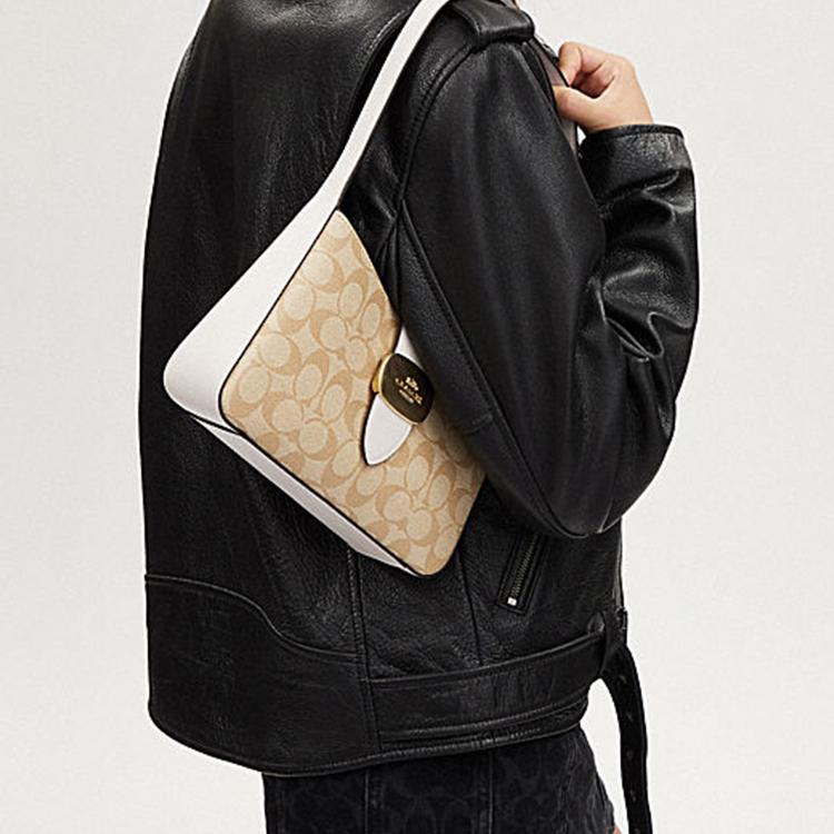 Coach Eliza Shoulder Bag 25 Classic Monogram Non-Detachable Shoulder Strap Clasp Synthetic Leather With Cow Split Leather Medium CP005-IMDQC