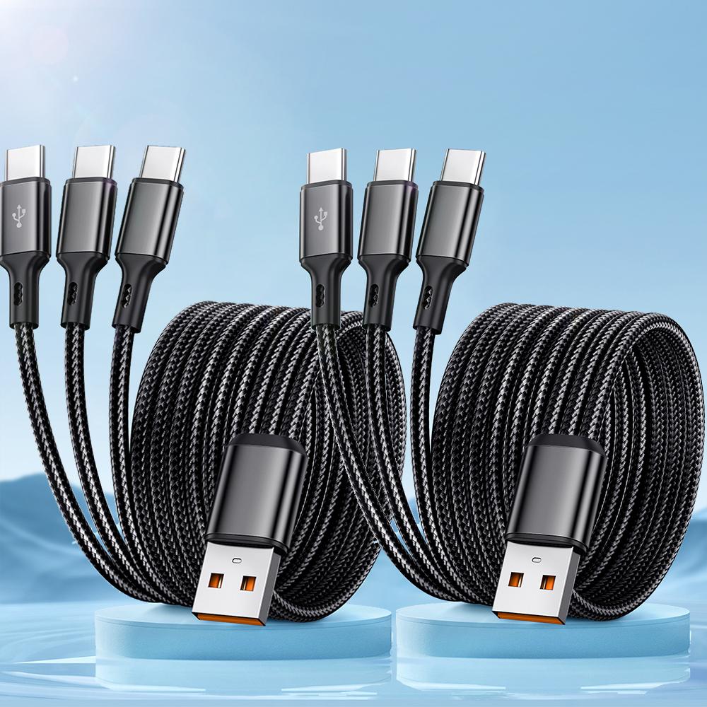 3 In 1 USB-Type C 100W Fast Charging USB A-3Type-C Data Cable For Samsung S24 Huawei Android USB C Data Transfer Cord