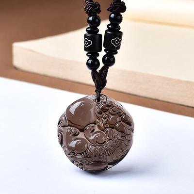 Natural Obsidian Pi Xiu Pendant for Men & Women: Lucky Birth Year Amulet, Couple's Accessory Gift