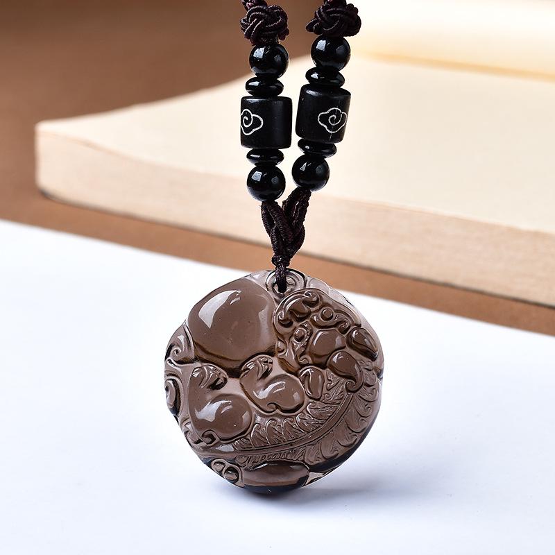 Natural Obsidian Pi Xiu Pendant for Men & Women: Lucky Birth Year Amulet, Couple's Accessory Gift