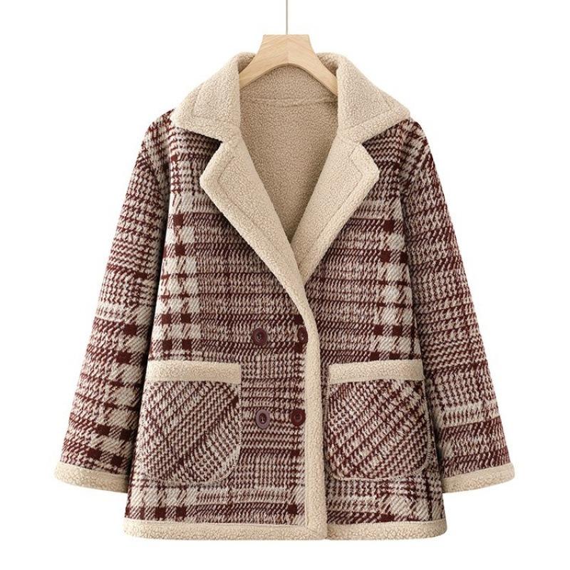 Fleece Plaid, Thickened In Autumn and Winter, New Coat, Loose Warm Top, Cotton-padded Clothes for Women