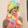 Fashion Thick Winter Warm Custom Dyed Long Faux Fur Hat Scarf for Women Bucket Hat and Scarf Set for Lady