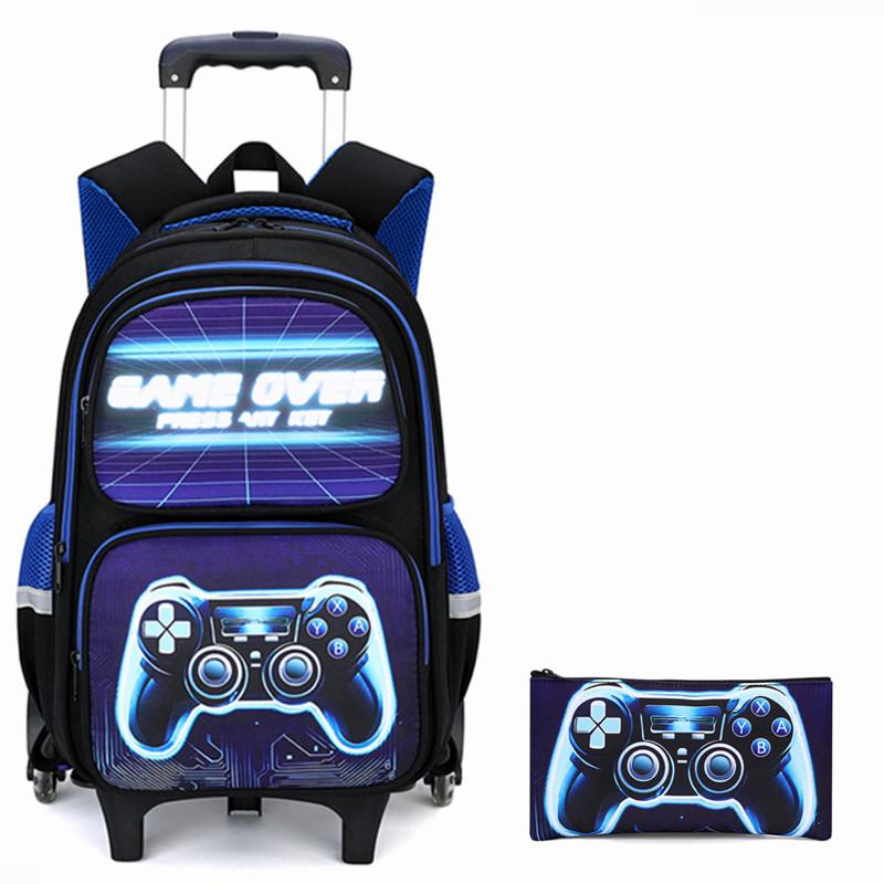 2025 Upgraded Kids Rolling Backpack with Game Console School Bag for Students Lightweight Blue