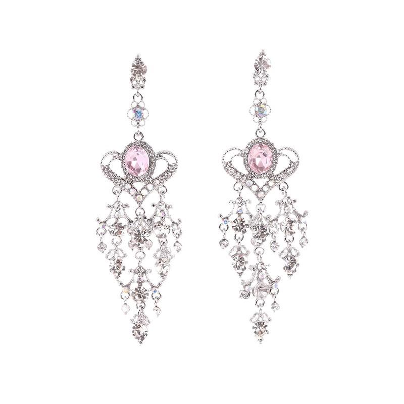 Retro Barock Rosa Kristall Herz Quasten Ohrringe - Lang, Elegant, Süßer Damenschmuck