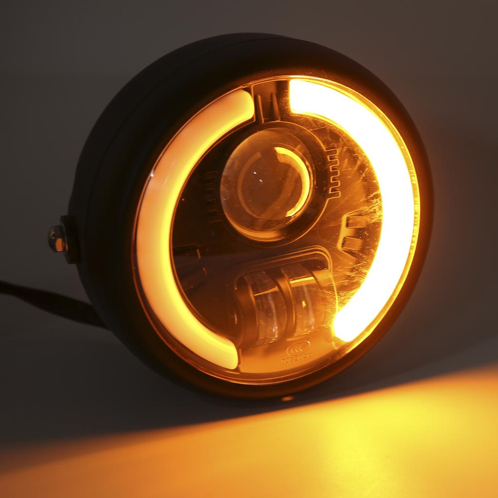 6in Motorcycle LED Headlight Vintage Angel Eyes Universal Replacement for Cruiser Choppers Cafe Bobber