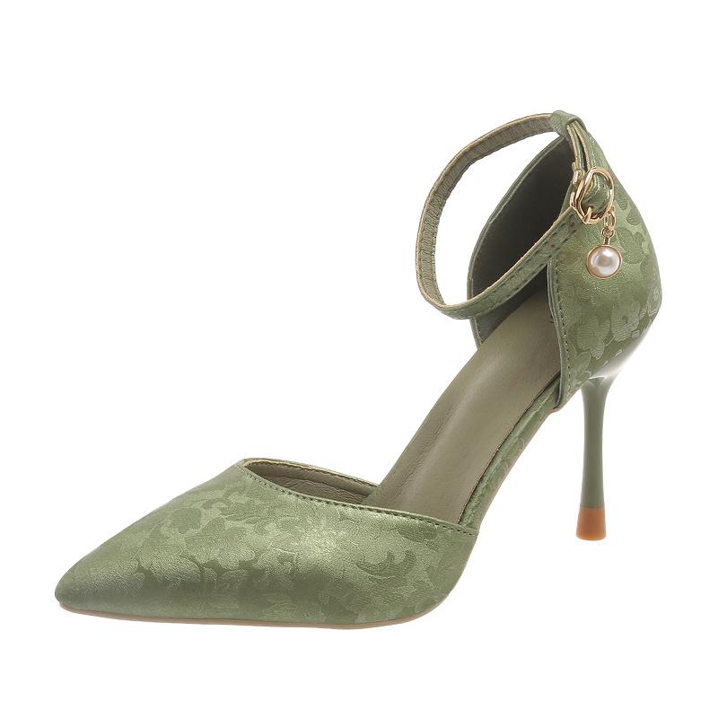 Fashion 2024 Summer New Fashion Outwear Women's High Heel Shoes Pointed Shallow Mouth Solid Color One Line Buckle Banquet Shoes