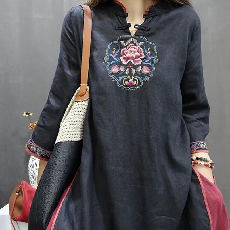 Chinese Style Women Vintage Embroidered Stand Collar Spring Autumn Vestment Clothing