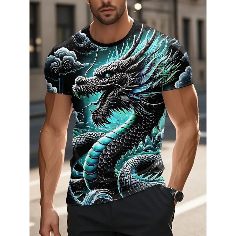 Fashion Men's Crew Neck Short Sleeve 3D Casual Color Printing Casual Short Sleeve Crew Neck T-Shirt