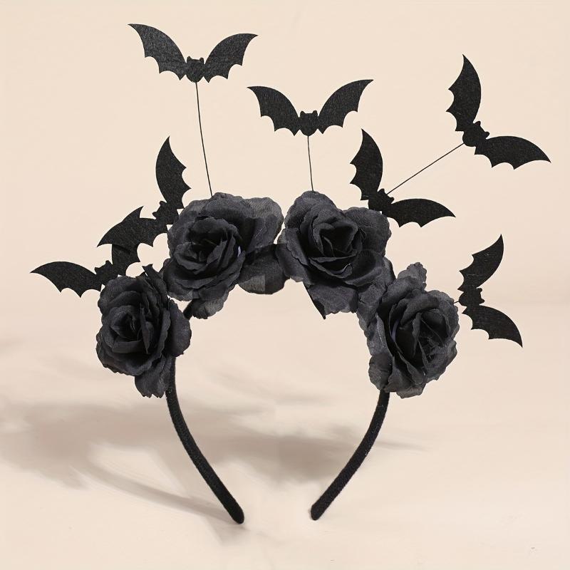 Halloween Role-Playing Headband Cute Artificial Flowers Gothic Bat Headband Creative Dance Party Costume Headwear Hair Accessory