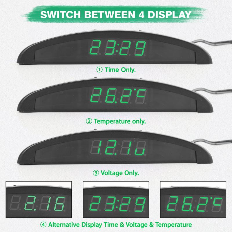LED Car Clock 24-Hour Thermometer Car ide Outside Temperature Meter Digital Battery Voltage Monitor DC 8~28V Voltmeter