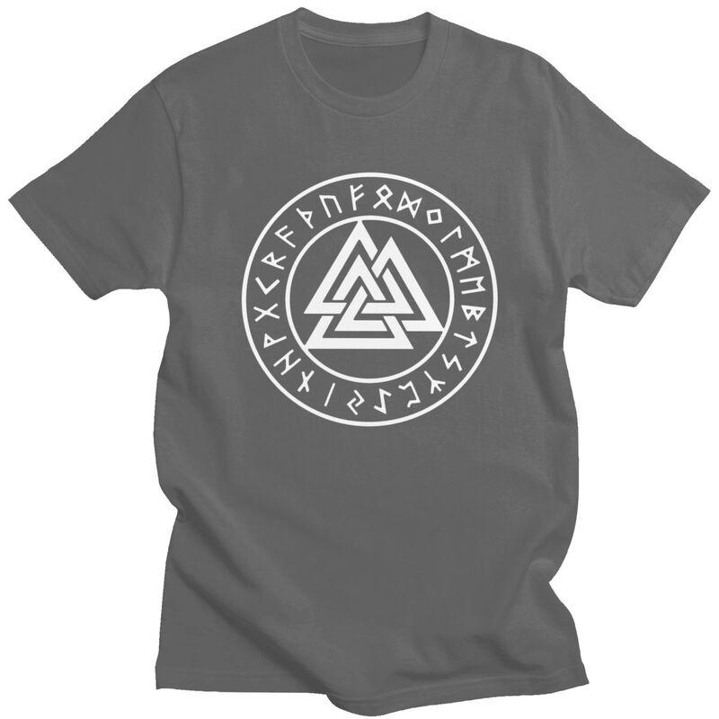 Individuelles Wikinger Odin Valknut Runen T-Shirt für Herren Kurzarm T-Shirt Mode Nordische Wikinger Valhalla T-Shirt Reine Baumwolle Tee
