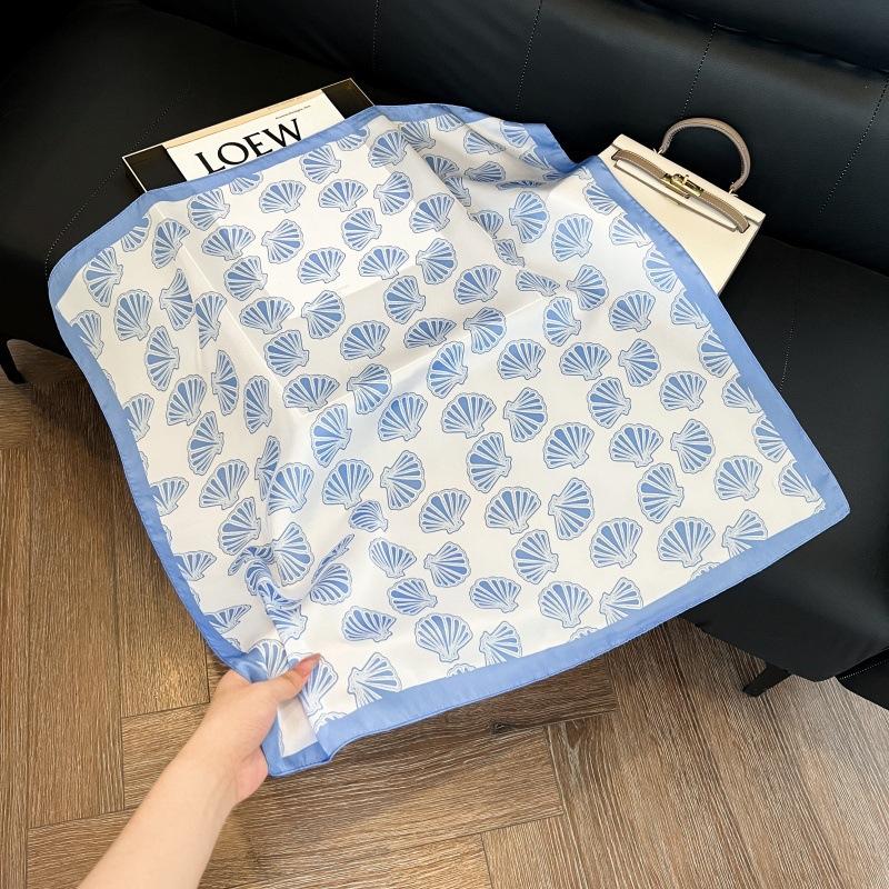 Silk scarf women's spring and autumn decoration versatile ins simple style striped square scarf streamer simulation silk fashion scarf scarf scarf