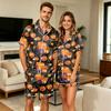 Women's Halloween Print Short Sleeve T-Shirt with Pocket and Shorts Pajama Set for Couples