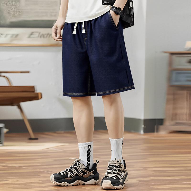 Pantaloni scurți denim de vară pentru bărbați, haine vintage, mărime plus, casual, cu talie elastică, pantaloni scurți