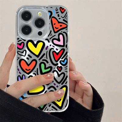 Farebný srdiečkový kryt na iPhone: Kompatibilné s iPhone 17, 16 Pro Max, 15, 14 a 13. Kreatívny magnetický tvrdý obal.