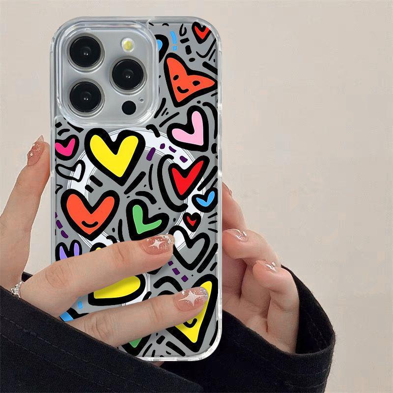 Colorful Heart iPhone Case: Compatible with iPhone 17, 16 Pro Max, 15, 14, and 13. Creative Magnetic Hard Shell.