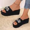 Fashion Summer Women Wedge Slide Beach Slipper Thick Heel Ladies Sandals Crystal Decorate No Slip Platform Slippers Plus Size 35-43