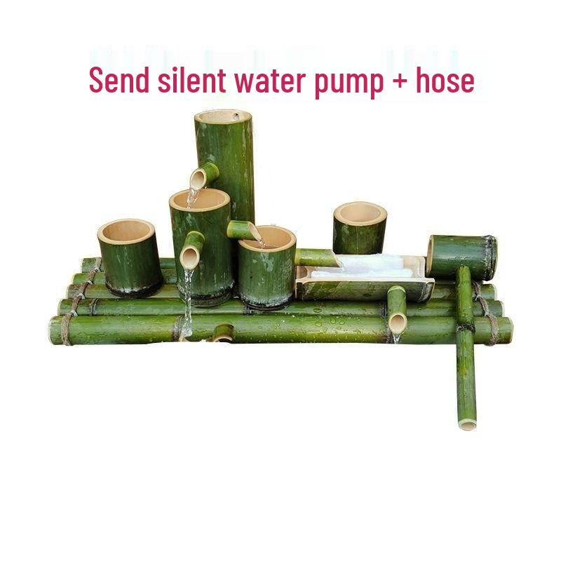 Bamboo-Finished Ceramic Fish Tank Fountain with Oxygenation & Humidification