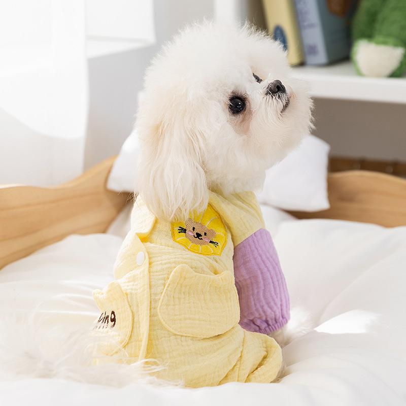 Double Cotton Soft Yarn Dog Teddy Bear Spring and Summer Thin Breathable Four-legged Belly Coat Puppy Kitten Pet Clothes