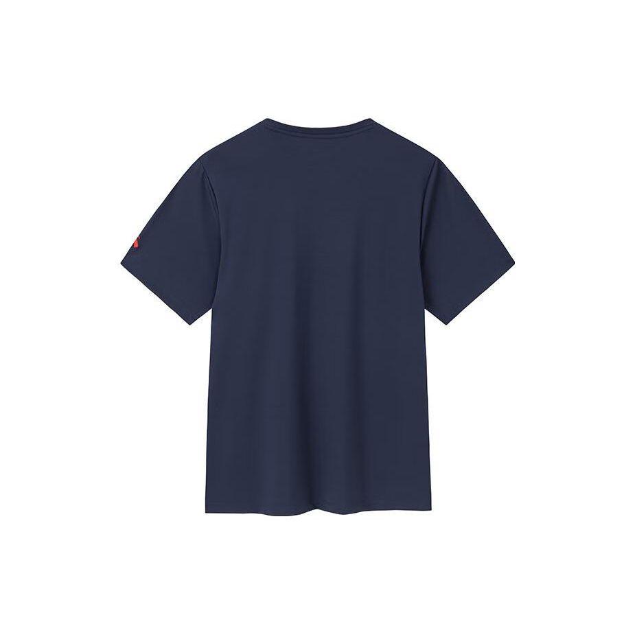 Anta Training Series Letter Print Knitted Short Sleeve T-Shirt Men Tops Midnight-Blue 152337105-3