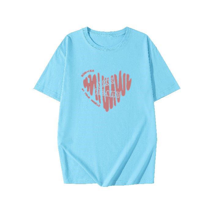 Plus Size Cotton T-Shirt - Women's Summer Short Sleeve Pink Heart Mid-Length Loose European Style