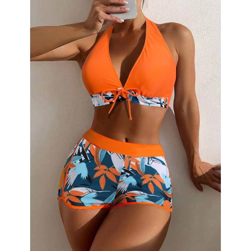 New split swimsuit women's deep, flat angle sports high waist print sexy bikini fashion sexy