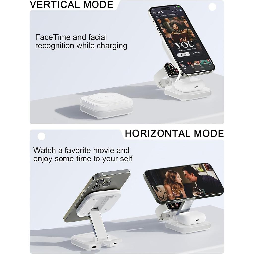 5-in-1 Magnetic Wireless Charging Stand for Apple MagSafe Charger with Night Light for  Watch,  Travel Magnetic Charger Nightstand Charging Station