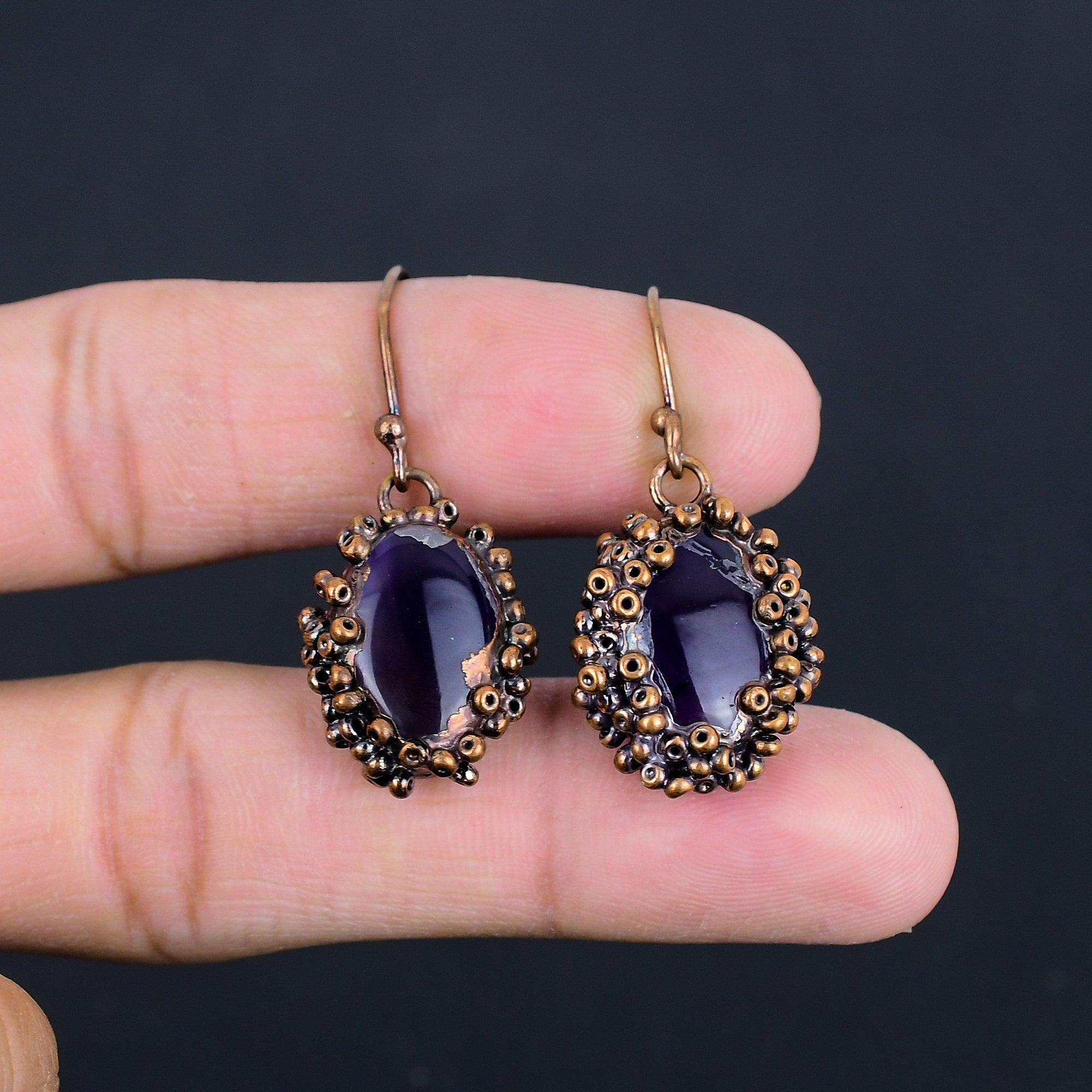 

Серьги с аметистом, Ювелирные изделия из драгоценных камней, Серьги, гальванизированные медью, Подарок для женщин, Серьги ручной работы 2.55 Inches