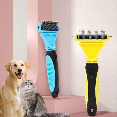 Stainless Steel Two-Sided Shedding Comb Comfortable Handle Pet Dog Fur Knot Cutter For Dog Cat