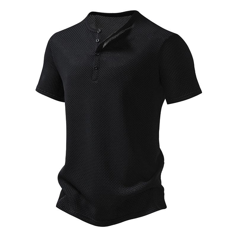 Sommar Herr Kortärmad T-shirt Enfärgad Henley Collar Casual T-shirts Herr Andningsbar T-shirt