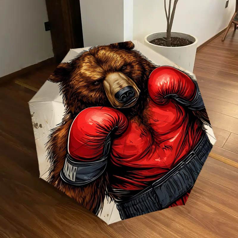 

Boxing Bear with Boxing Gloves - Automatic Opening Umbrella, Portable Folding Design, 8-Rib Iron Frame Outdoor Umbrella, Ideal Gift for Fans