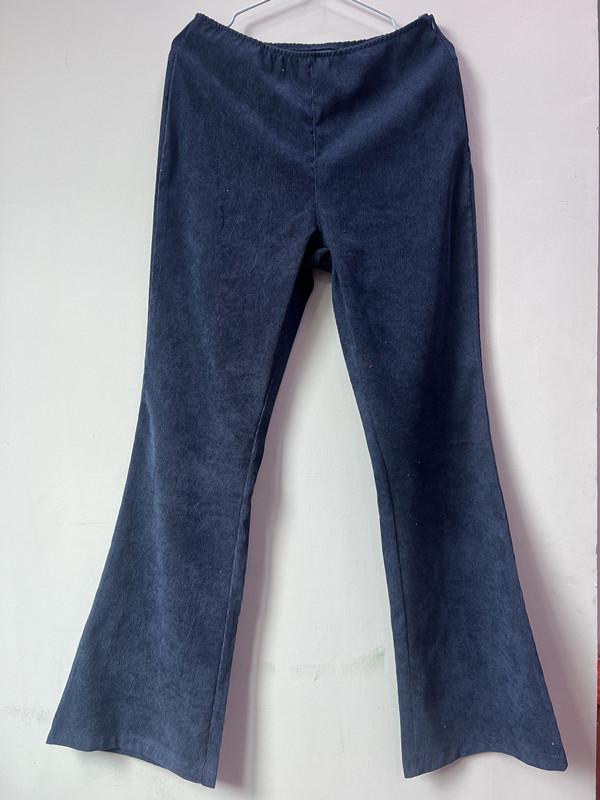 Spring/Summer 2025 Women's High-Waist Slim Fit Corduroy Flare Pants - Solid Color, Elastic Waist, Casual Drape