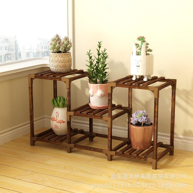Solid Wood Minimalist Stable Balconysucculent Storage Shelf Multi-layer Flower Pot Rack Waterproof Green Bonsai Trellis