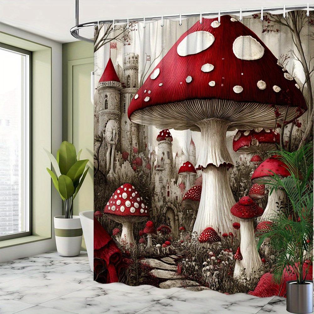 Fantasy Mushroom Forest Shower Curtain Waterproof Bathroom Decor Gothic Style Fairy Tale Woodland Print Curtain for Home Bath No