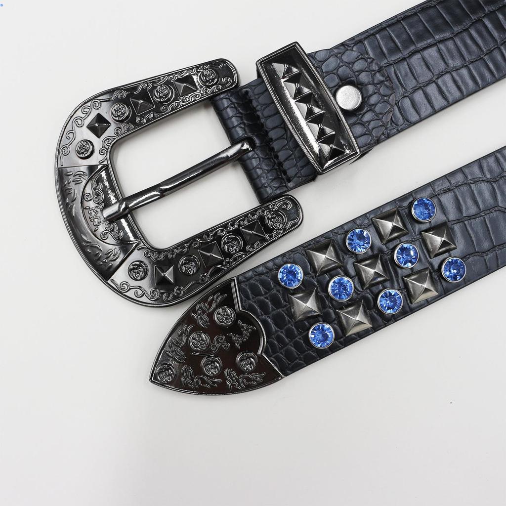 Men's High-End Rhinestone Studded Punk Leather Belt