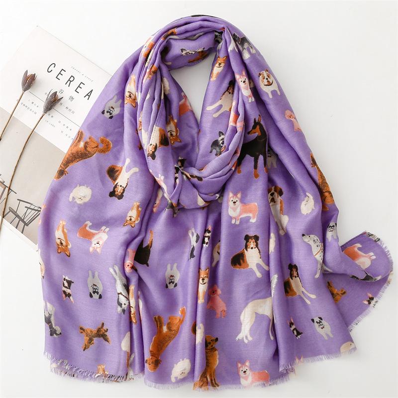 Autumn/Winter Cotton Linen Feel Scarf with Cute Dog Design - Women's Warm Shawl