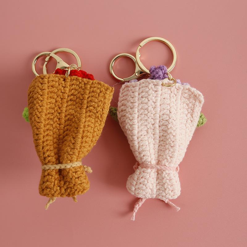 Exquisite Bouquet Series Crochet Keyrings Handmaking Bouquet Keychain For Bag Pendant Knitting Flower Keyrings Custom