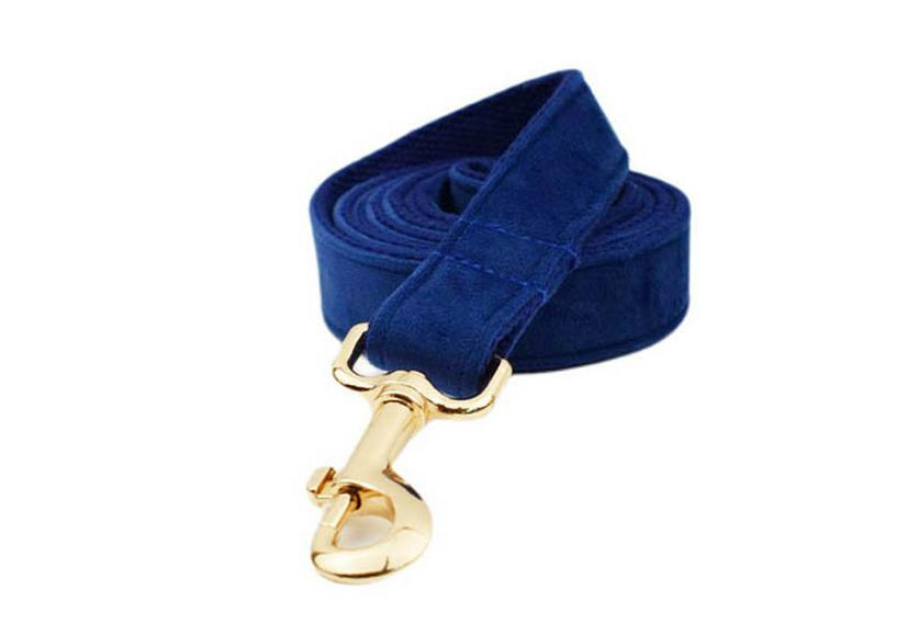 Velvet Dark Blue Pet Collar & Leash Set for All Dog Sizes XS