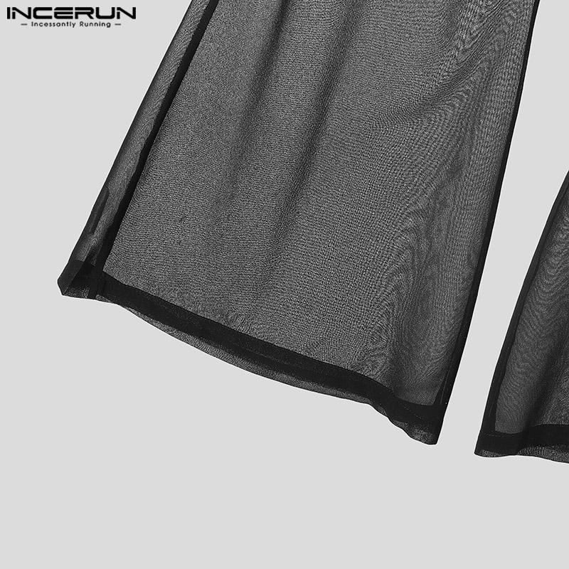 INCERUN Papion bărbați, cusătură în talie elastică, plasă pură, ocazional, pantaloni lungi, pantaloni din dantelă