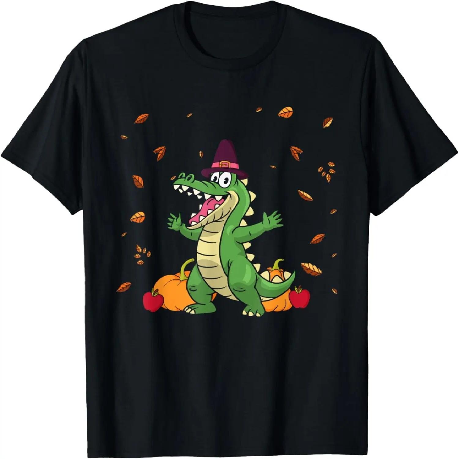 Thanksgiving Crocodiles Alligators Pilgrim Pumpkin Turkey T-Shirt S чёрный