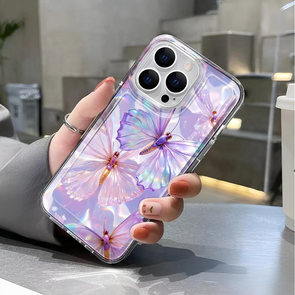 Colorful Purple Butterfly Phone Case For IPhone 17 Air 16 15 14 Plus 13 12 11 Pro Max Shockproof Transparent Bumper Back Cover