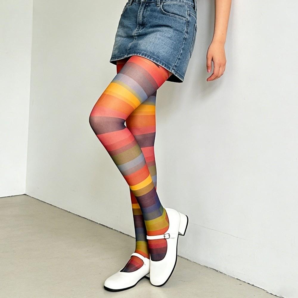 Elastic Rainbow Pantyhose Breathable Gradient Color Tights Colorful Stripes Stockings Party
