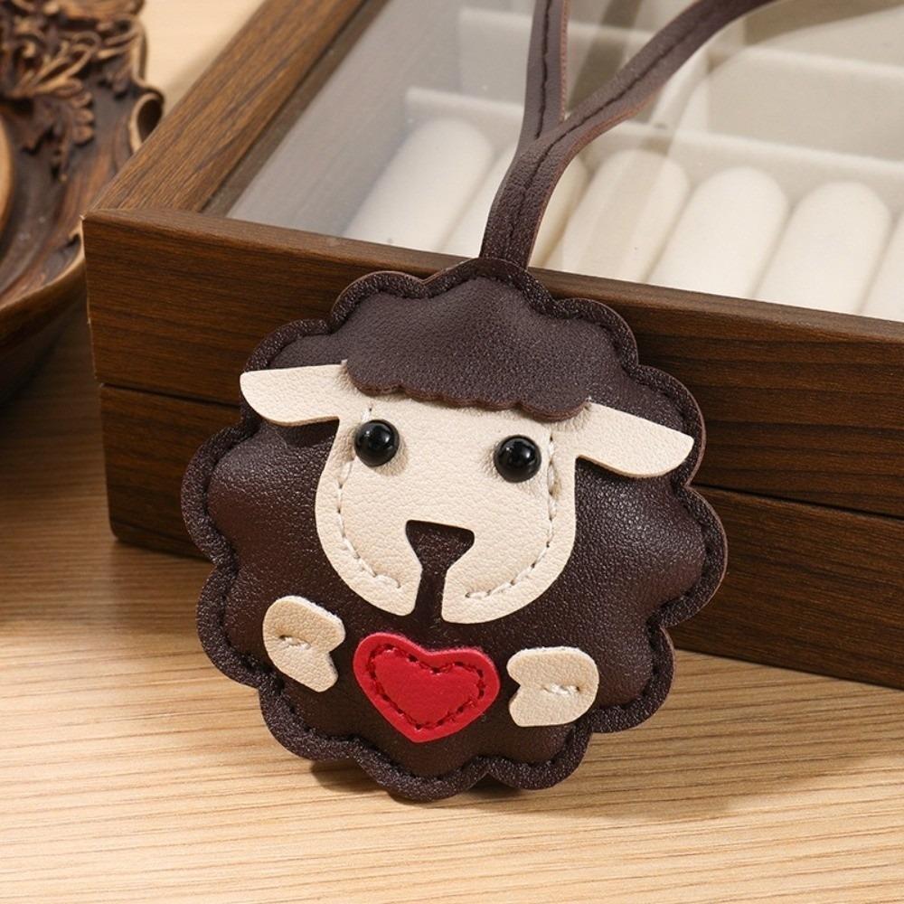 Trendy PU Leather Sheep Keychain Lightweight Soft Lamb Keyring Cartoon Animal Round Heart Bag Charm Coworker