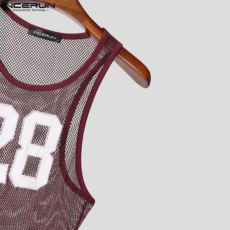 Men Sleeveless Letter Print See Through Transparent Jumpsuits Bodysuits Home Wear