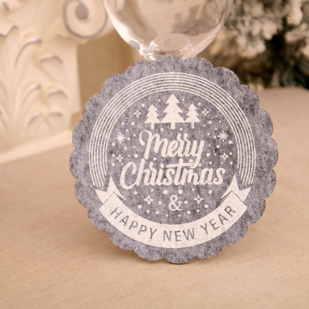 10pcs Red Grey Christmas Felt Coasters Non-Slip Merry Christmas Decoration  New Year Gifts