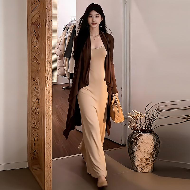 

Spring/Summer Maternity Dress & Cardigan Set - French-Style Sun Protection for Pear-Shaped Figures Large