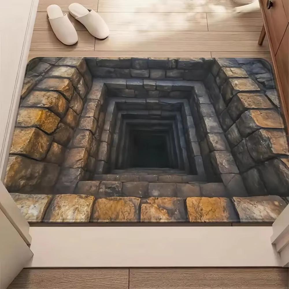 3D Visual Illusion Welcome Rug Doormat Deep Pit Trap Well Print Floor Mat Living Room and Bedroom Entry Foot Mat Fun Home Decor