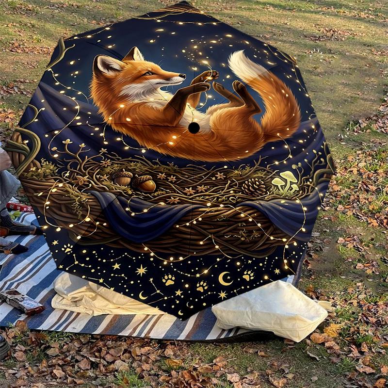 1PC Fox Night Umbrella-8-Rib Reinforced, Automatic Open, Lightweight & Durable, Fashion Accessory for Outdoor, J0416