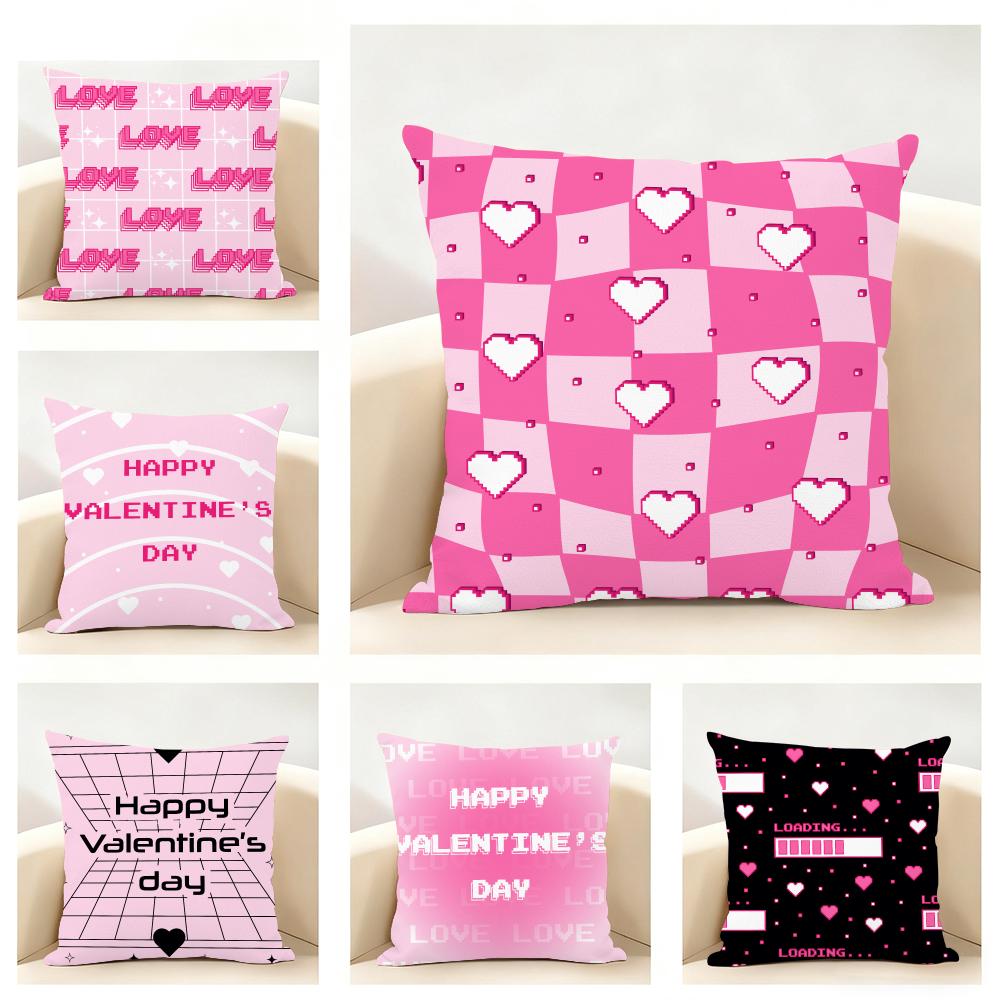 Cute Valentines Day Cushion Cover Linen Pillowcase Soft for Sofa Bed Home Room Decor